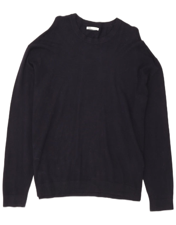 Zara Suéter masculino com gola redonda XL azul marinho viscose