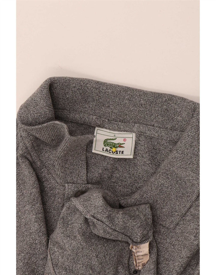 Camisa polo masculina de manga comprida Lacoste tamanho 4 algodão cinza médio