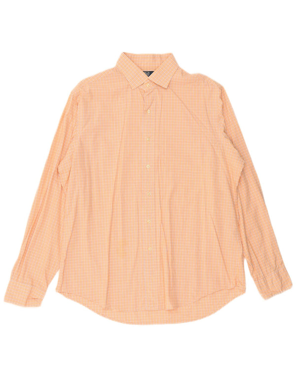 Camisa polo Ralph Lauren masculina Regent Custom Fit tamanho 17 XL laranja xadrez