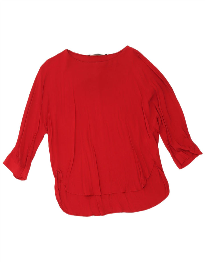 Blusa feminina Zara manga 3/4 oversized UK 10 pequena viscose vermelha