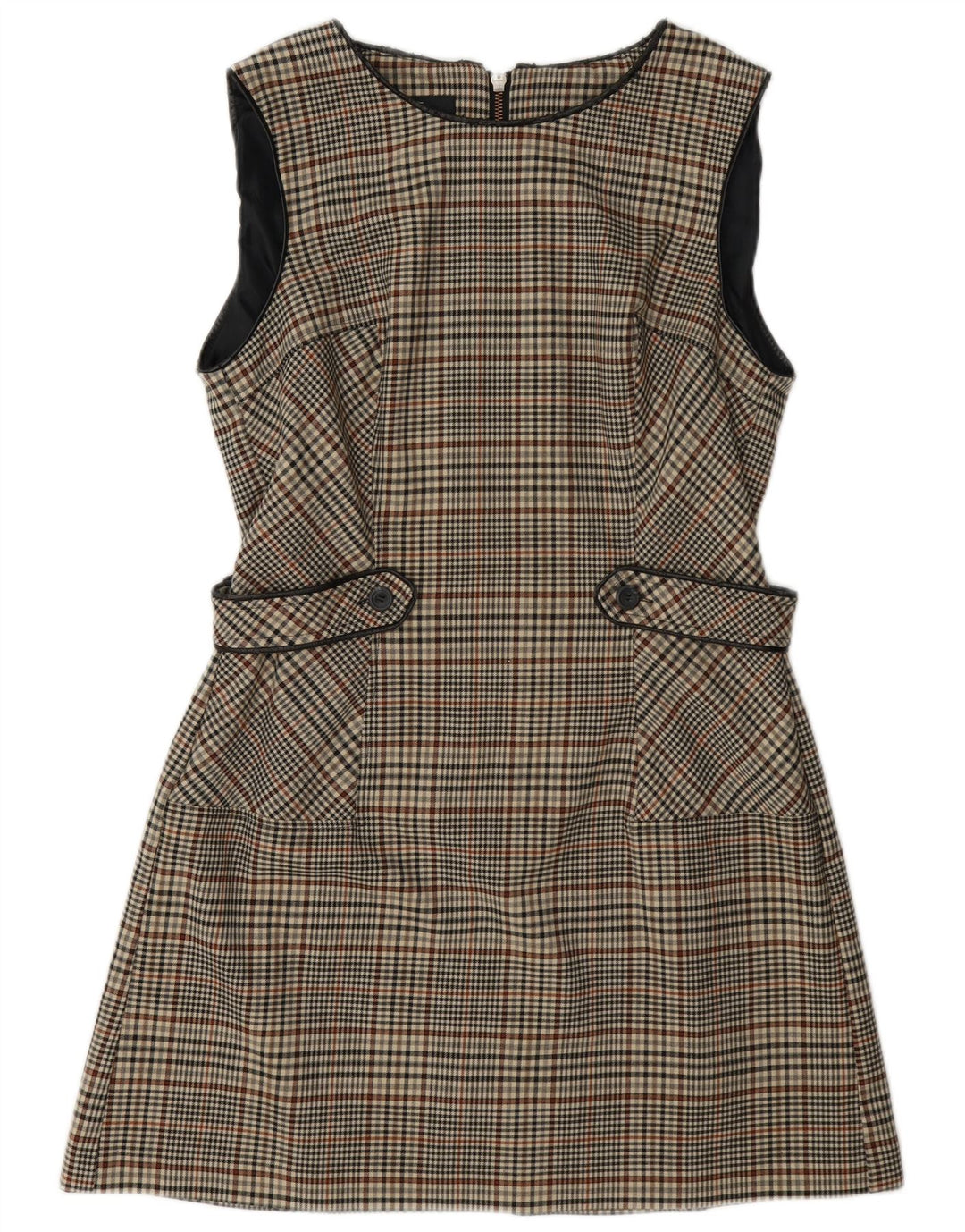 Próximo Vestido feminino sem mangas evasê UK 14 cinza médio Houndstooth