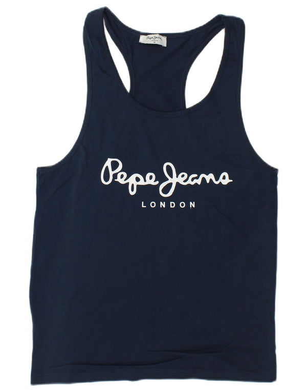 PEPE Jeans masculino colete gráfico top médio azul marinho algodão