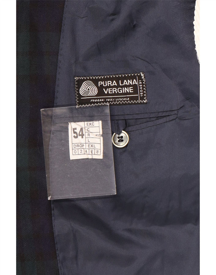 Jaqueta blazer masculina vintage com 2 botões IT 54 2XL lã xadrez azul marinho