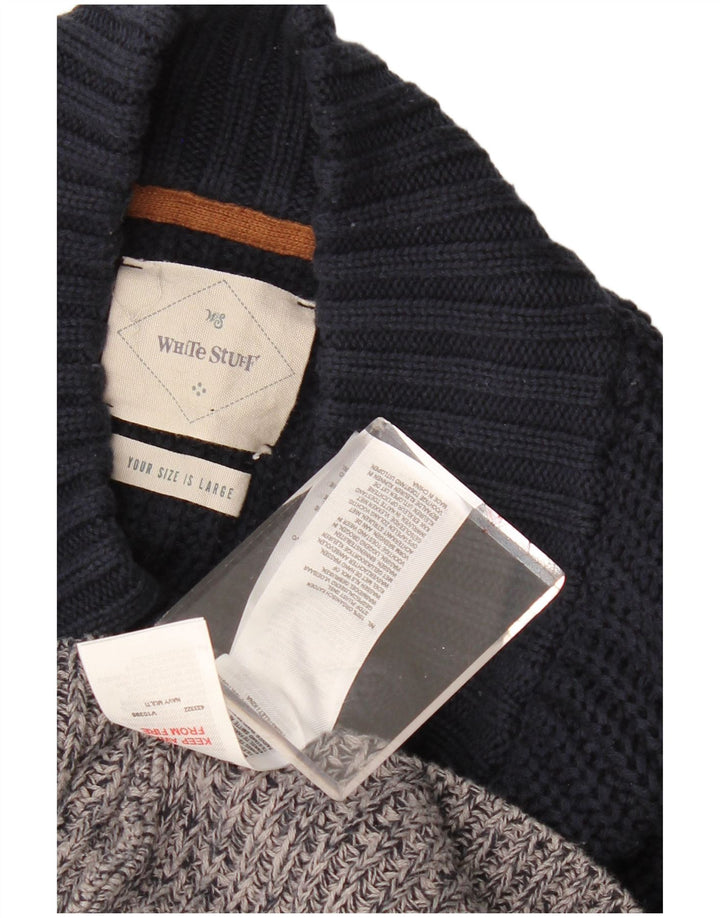 WHITE STUFF Suéter feminino com gola redonda e botão UK 16 grande bloco colorido cinza
