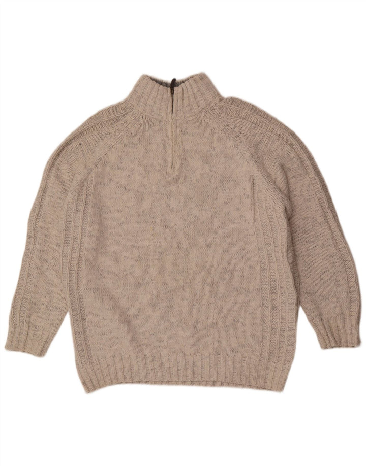 Suéter masculino Marks & Spencer de ajuste regular com zíper e gola XL bege salpicado
