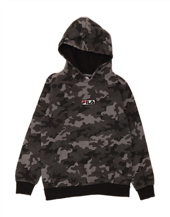 FILA Boys Hoodie Jumper 12-13 Years Grey Camouflage Cotton Vintage Fila and Second-Hand Fila from Messina Hembry 
