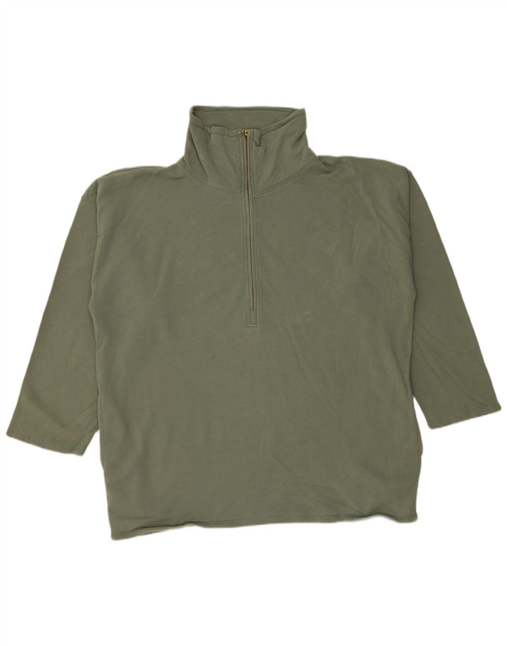 J. CREW Suéter feminino grande com zíper e gola redonda Reino Unido 16 grande verde