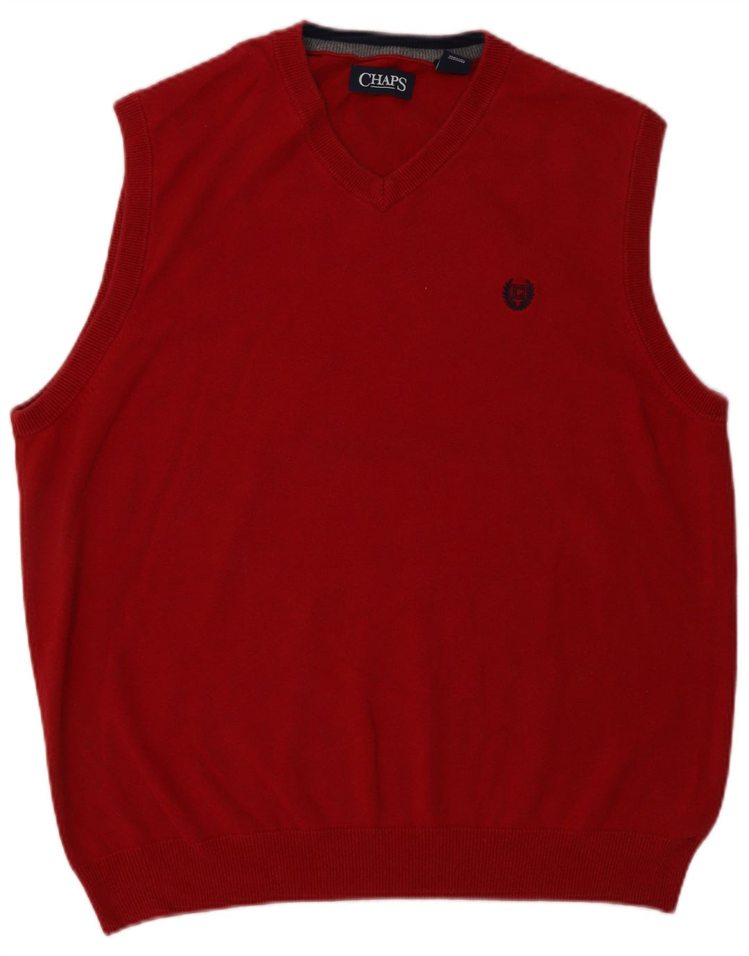 Suéter masculino CHAPS com decote em V grande algodão vermelho