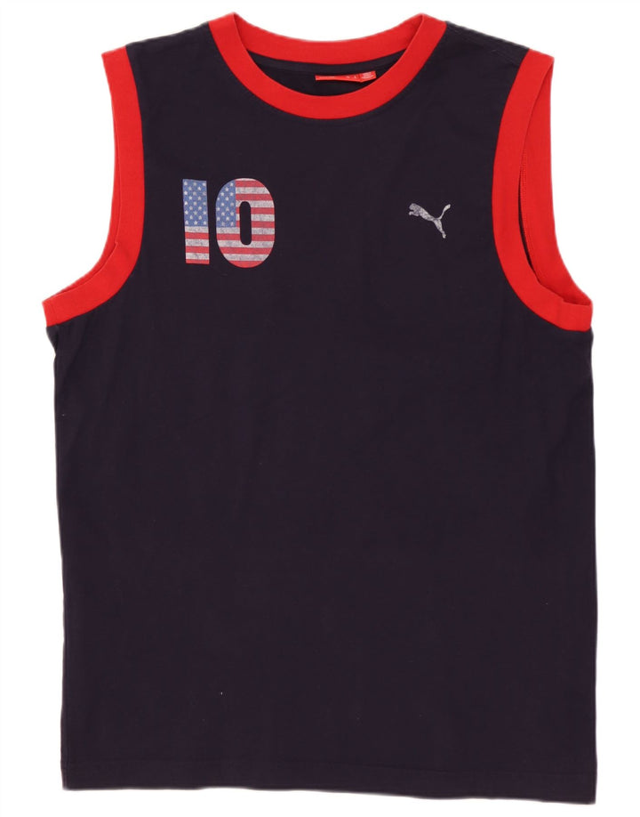PUMA Mens Graphic Vest Top Grande Algodão Azul Marinho