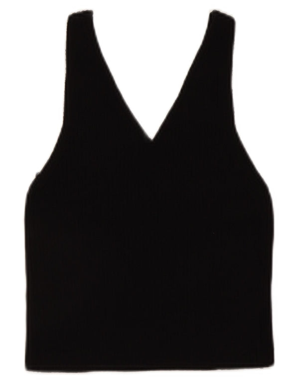 Zara Top curto sem mangas feminino UK 12 médio preto manchado