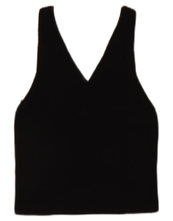 Zara Top curto sem mangas feminino UK 12 médio preto manchado