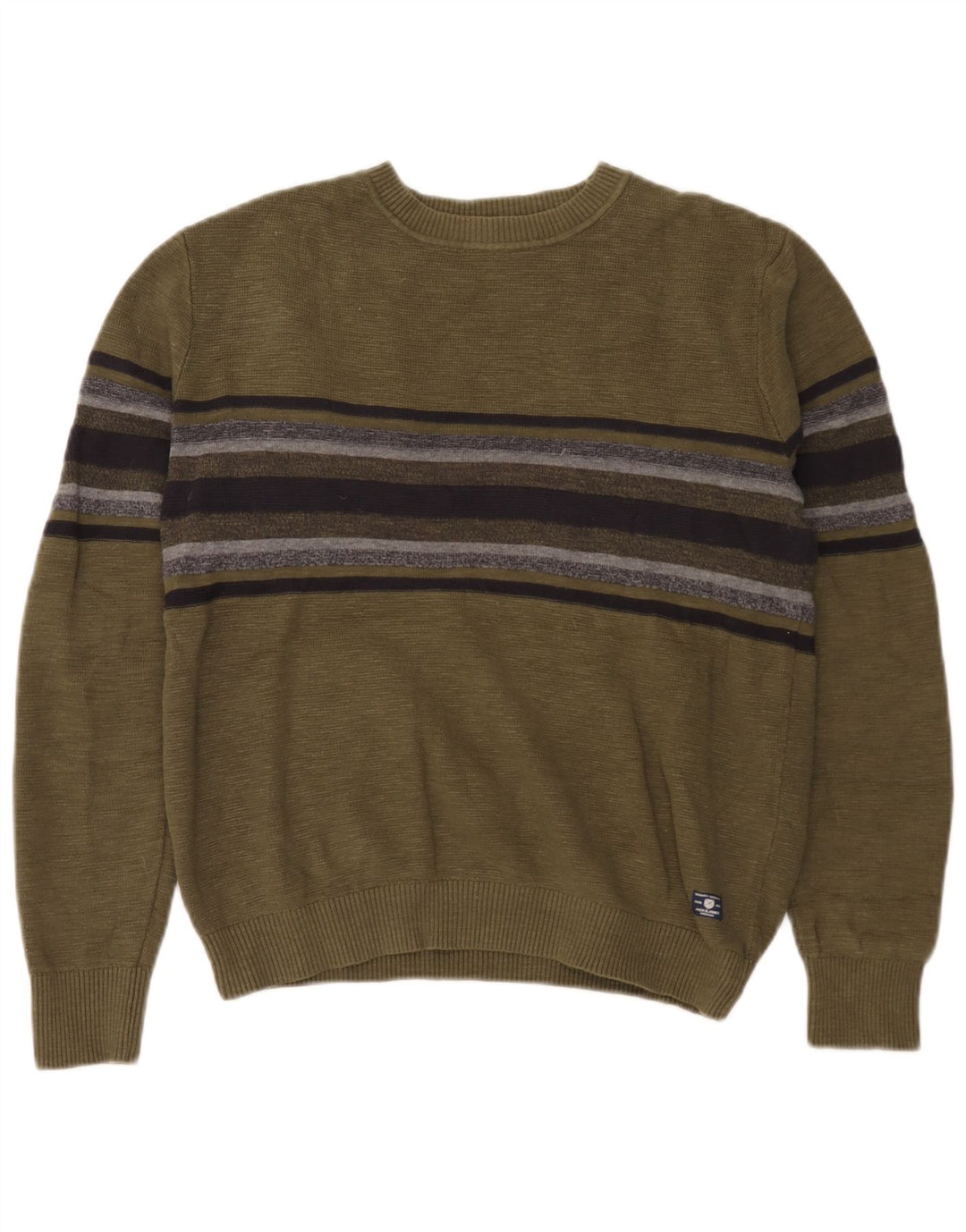 Suéter masculino Jack & Jones com gola canoa, algodão listrado cáqui médio
