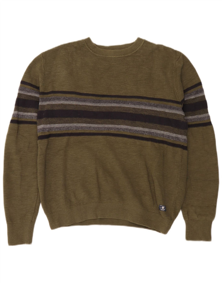 Suéter masculino Jack & Jones com gola canoa, algodão listrado cáqui médio