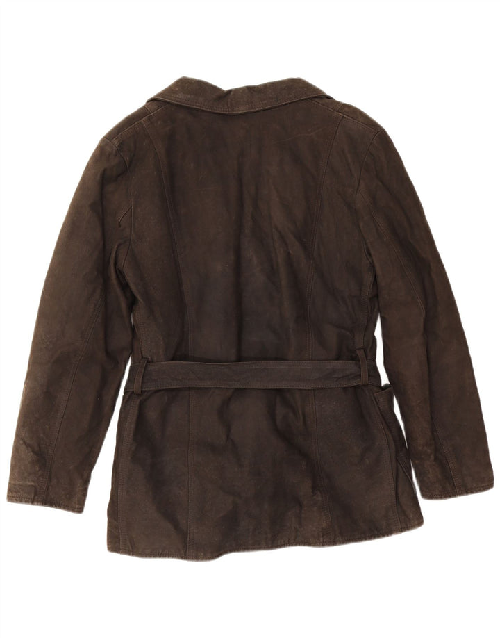 Jaqueta de couro feminina vintage UK 14 marrom médio