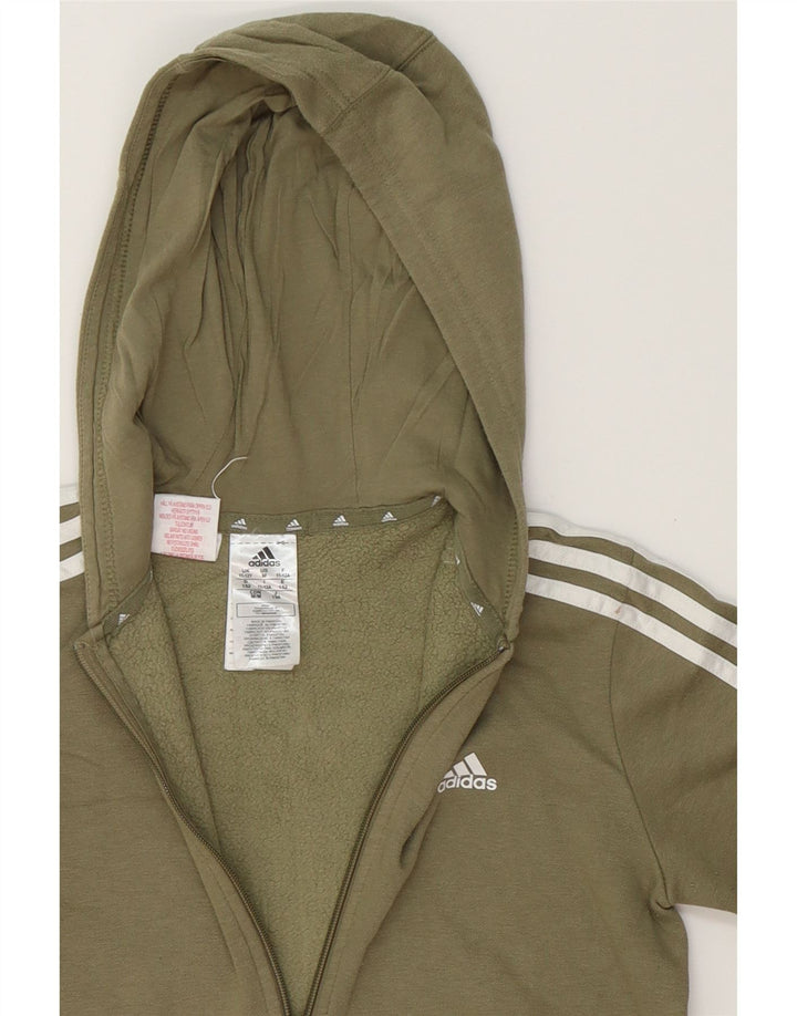 ADIDAS Boys Zip Hoodie Sweater 11-12 Years Khaki Cotton Vintage Adidas and Second-Hand Adidas from Messina Hembry 