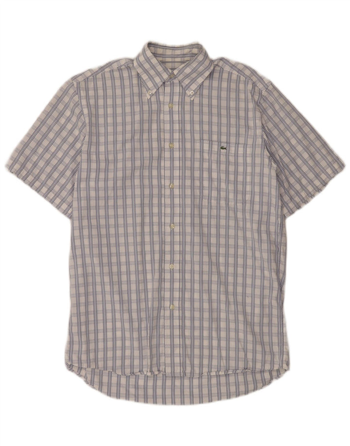 Lacoste camisa masculina de manga curta tamanho 39 médio branco xadrez algodão