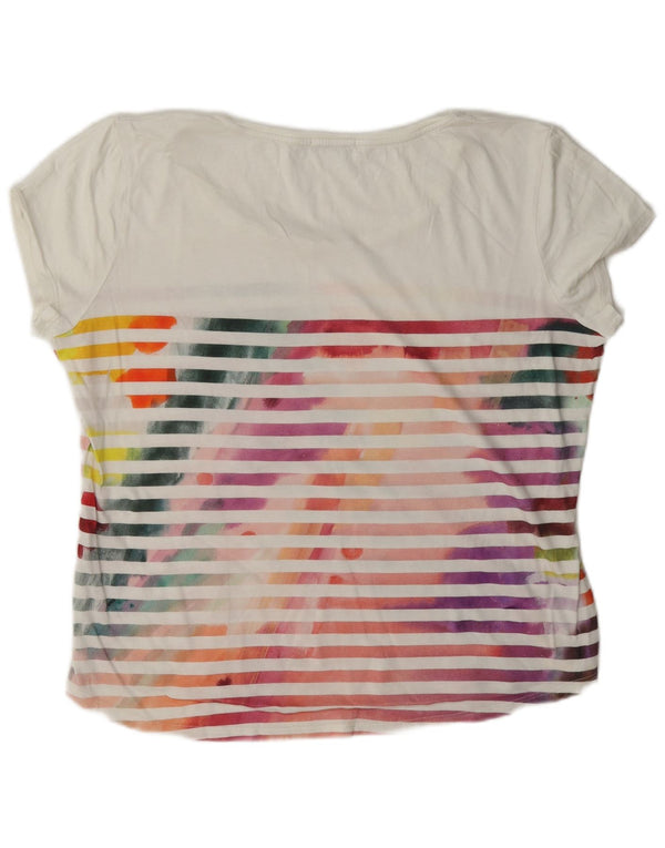 Camiseta feminina Desigual com estampa regular UK 18 XL algodão listrado branco