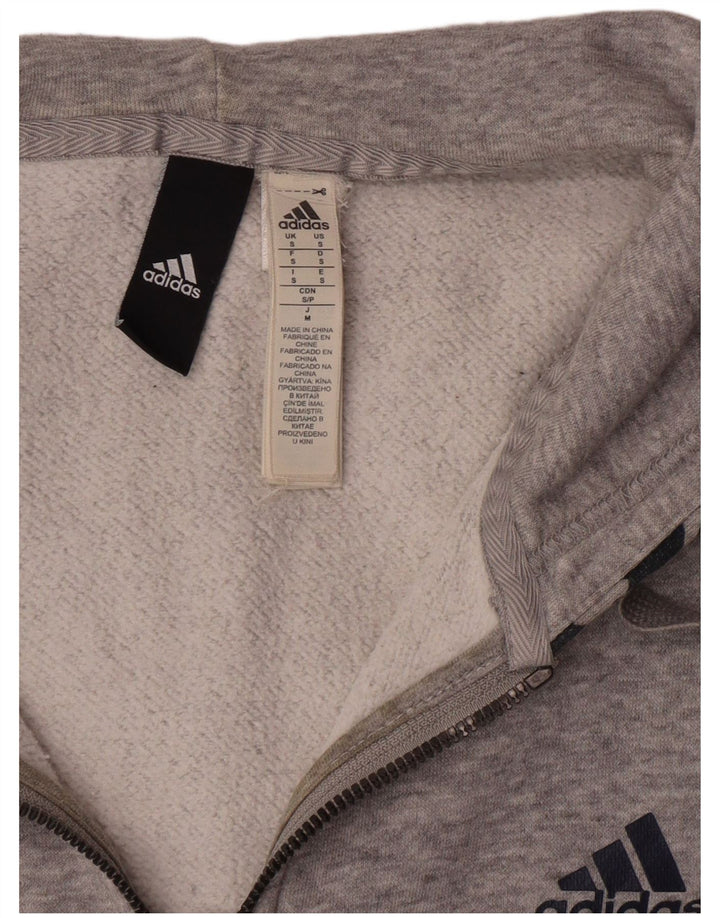ADIDAS Mens Zip Hoodie Suéter Pequeno Algodão Geométrico Cinza