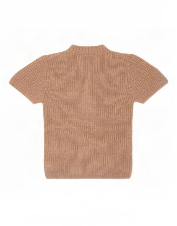 Suéter feminino Zara com manga curta e gola redonda Reino Unido 8 pequeno bege