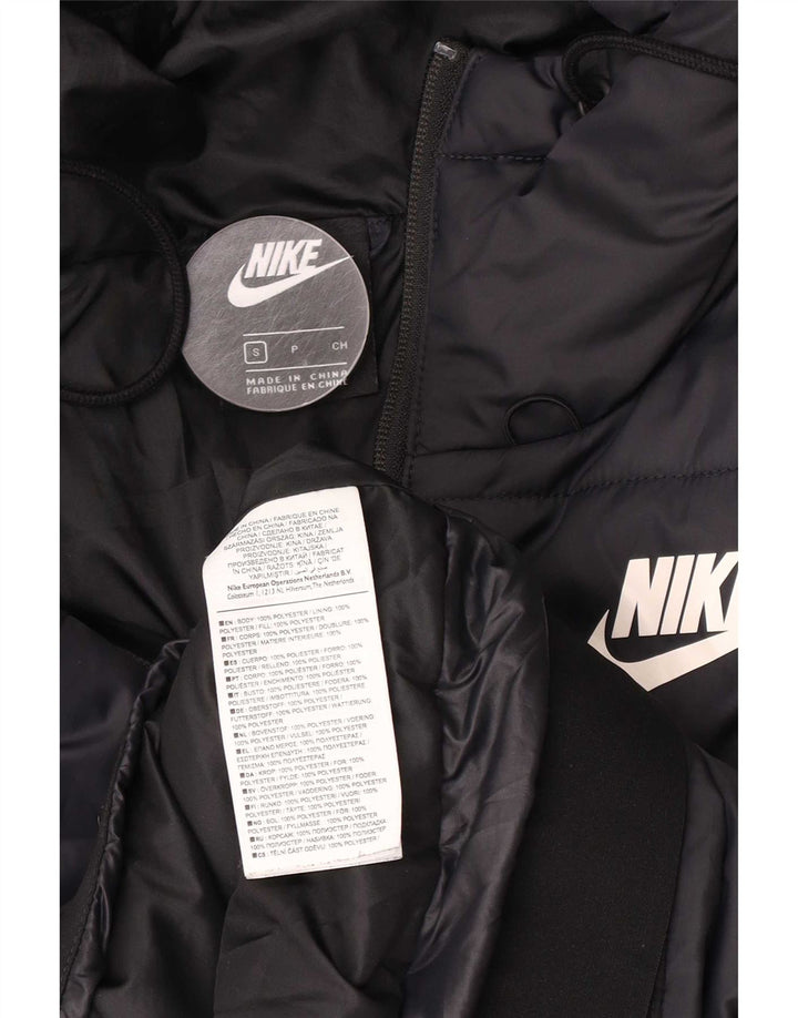 Jaqueta acolchoada com capuz gráfico feminino Nike UK 10 pequena poliéster preta