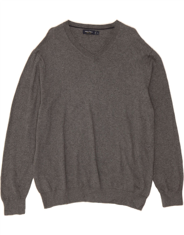 NAUTICA Mens V-Neck Jumper Sweater XL Grey Cotton Vintage Nautica and Second-Hand Nautica from Messina Hembry 