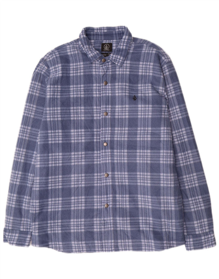 Camisa masculina de lã de lenhador da Volcom XL azul xadrez poliéster