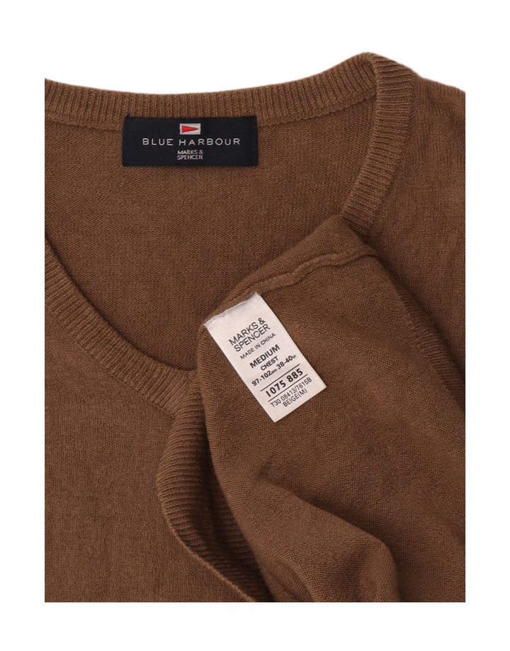 Suéter masculino Marks & Spencer com decote em V, acrílico bege médio