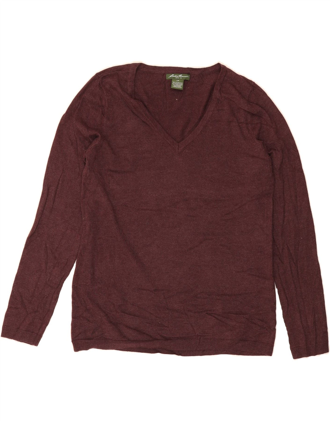 EDDIE BAUER Womens V-Neck Jumper Sweater UK 16 Large Burgundy Cotton Vintage Eddie Bauer and Second-Hand Eddie Bauer from Messina Hembry 
