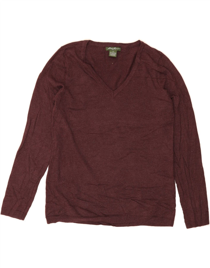 EDDIE BAUER Womens V-Neck Jumper Sweater UK 16 Large Burgundy Cotton Vintage Eddie Bauer and Second-Hand Eddie Bauer from Messina Hembry 