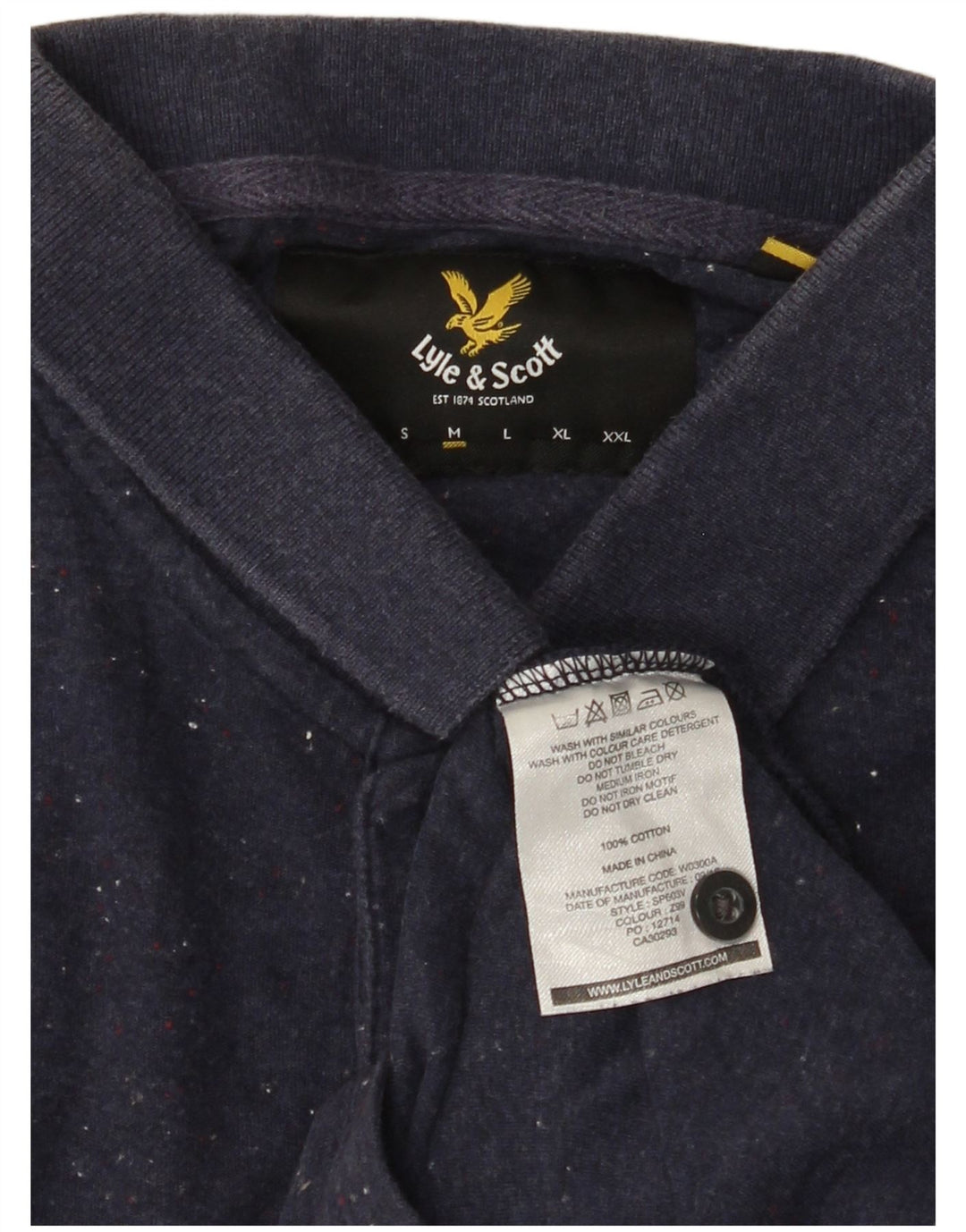 Camisa polo masculina LYLE & SCOTT de algodão manchado azul marinho médio