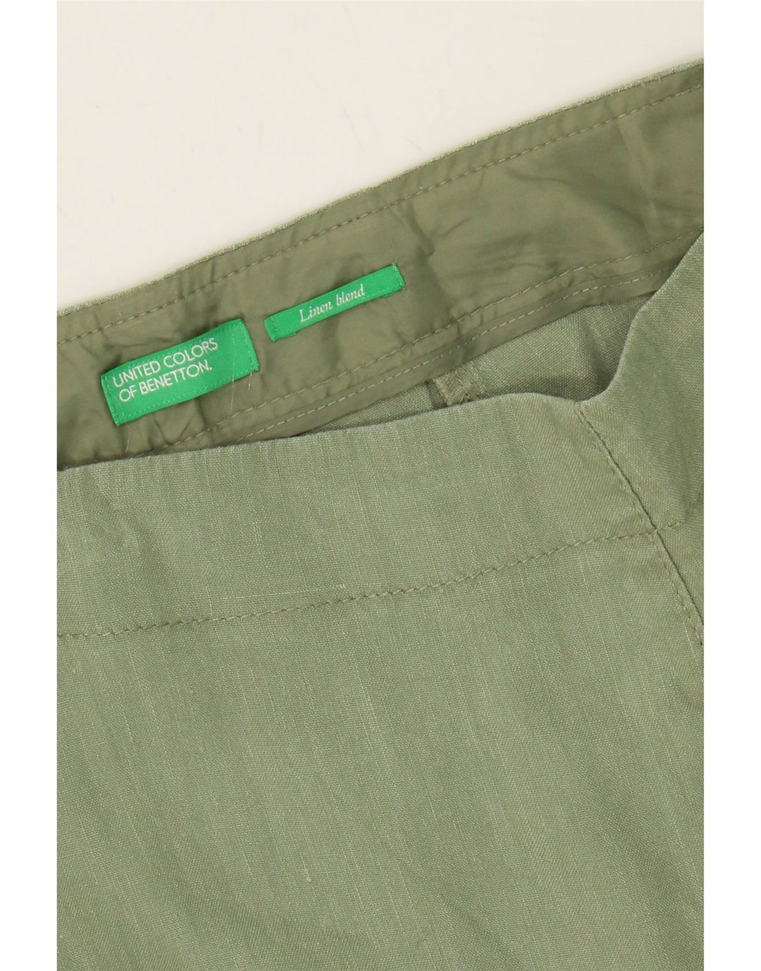 BENETTON Womens Capri Suit Trousers W26 L21 Green Linen Vintage Benetton and Second-Hand Benetton from Messina Hembry 