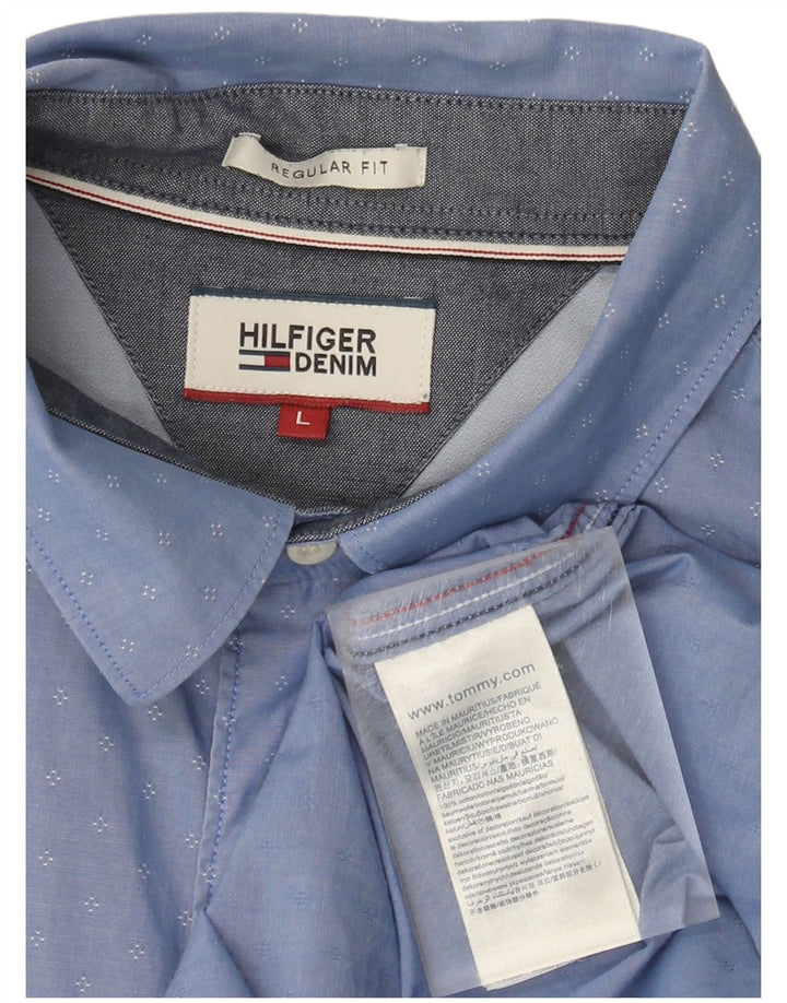 Camisa masculina TOMMY HILFIGER regular fit grande algodão manchado azul