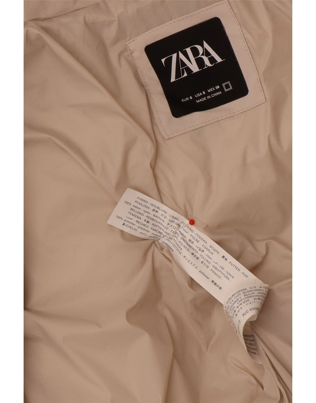 Jaqueta acolchoada grande Zara feminina UK 10 pequena bege nylon