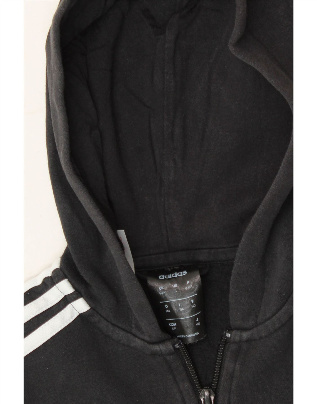 ADIDAS Boys Zip Hoodie Sweater 9-10 Years Black Cotton Vintage Adidas and Second-Hand Adidas from Messina Hembry 