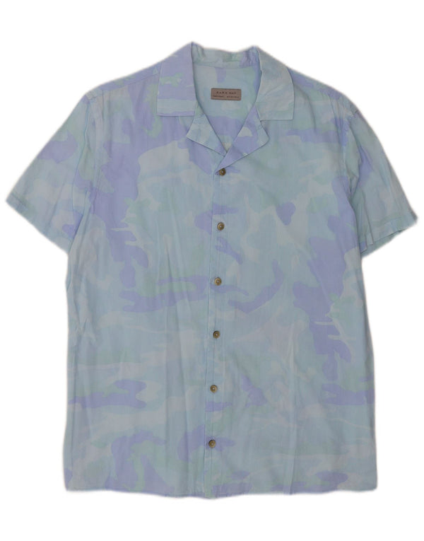 Zara Camisa masculina de manga curta com padrão abstrato azul médio
