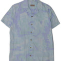 Zara Camisa masculina de manga curta com padrão abstrato azul médio