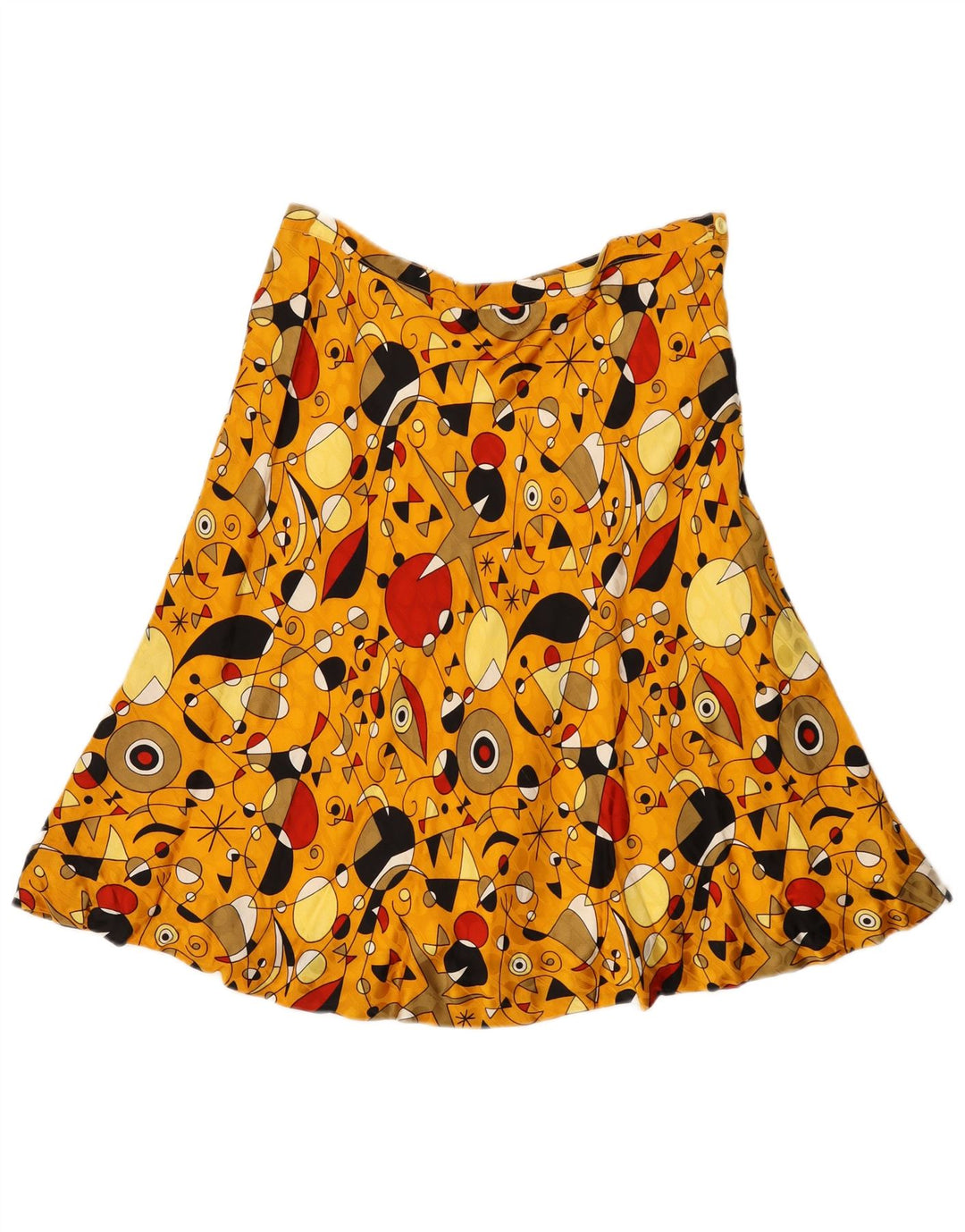 Saia feminina vintage com padrão abstrato linha A W32 grande amarela