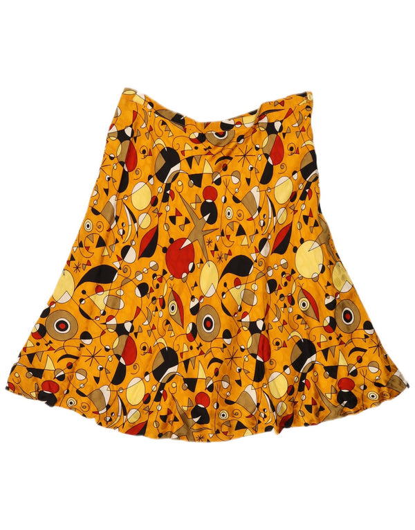 Saia feminina vintage com padrão abstrato linha A W32 grande amarela