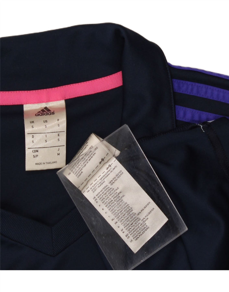 ADIDAS Womens Climalite Polo Shirt UK 10 Small Navy Blue Colourblock Vintage Adidas and Second-Hand Adidas from Messina Hembry 