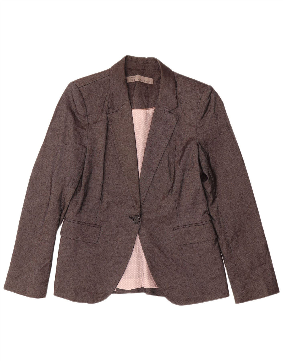 Jaqueta blazer feminina Zara com 1 botão Reino Unido 14 grande poliéster cinza