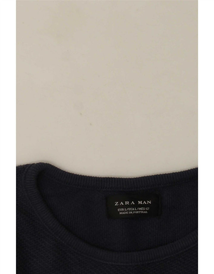 Zara Suéter masculino com gola redonda grande azul marinho