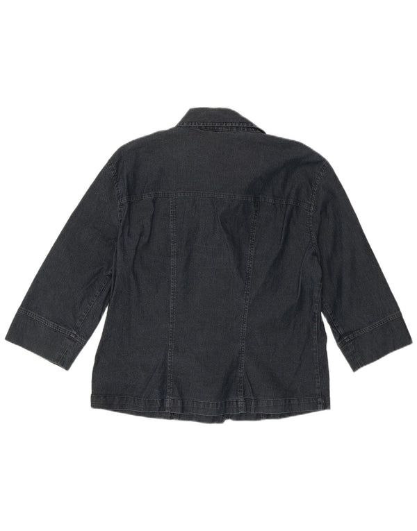 Camisa jeans feminina manga 3/4 Benetton Reino Unido 14 grande algodão azul marinho