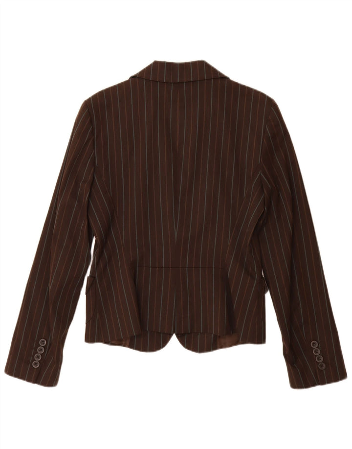 Jaqueta blazer feminina Zara com 2 botões Reino Unido 12 poliéster listrado marrom médio