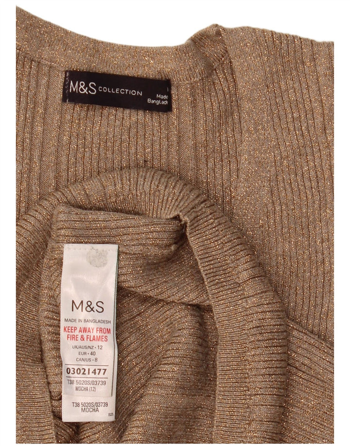 Suéter feminino Marks & Spencer com decote em V Reino Unido 12 médio bege manchado