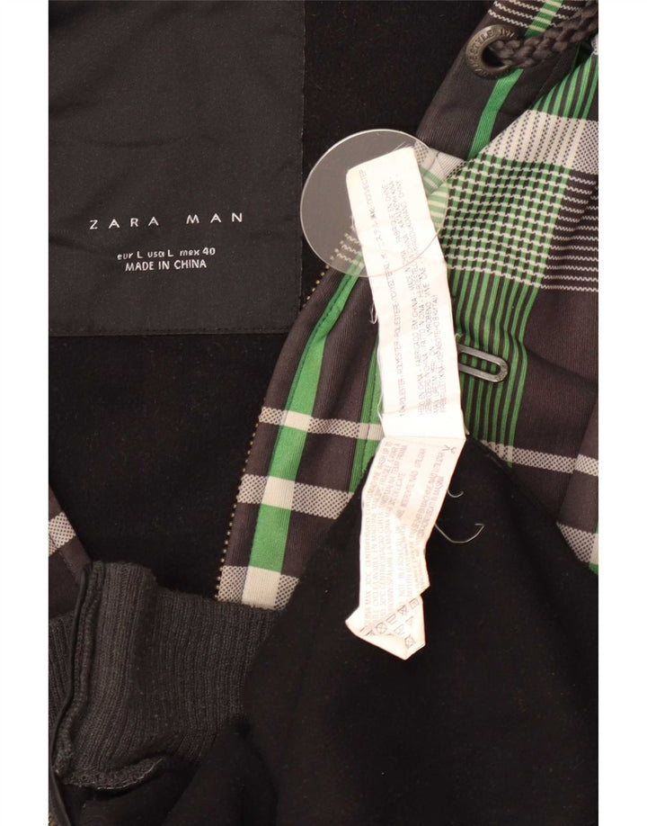 Zara Suéter masculino com capuz e zíper grande poliéster xadrez multicolorido