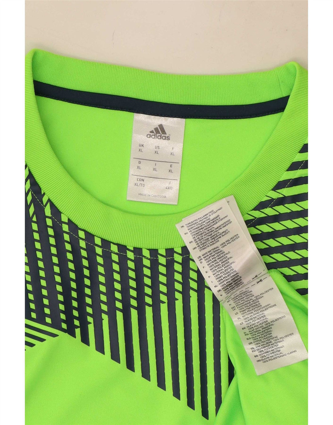 Adidas Mens T-Shirt Top XL Verde Geométrico Poliéster