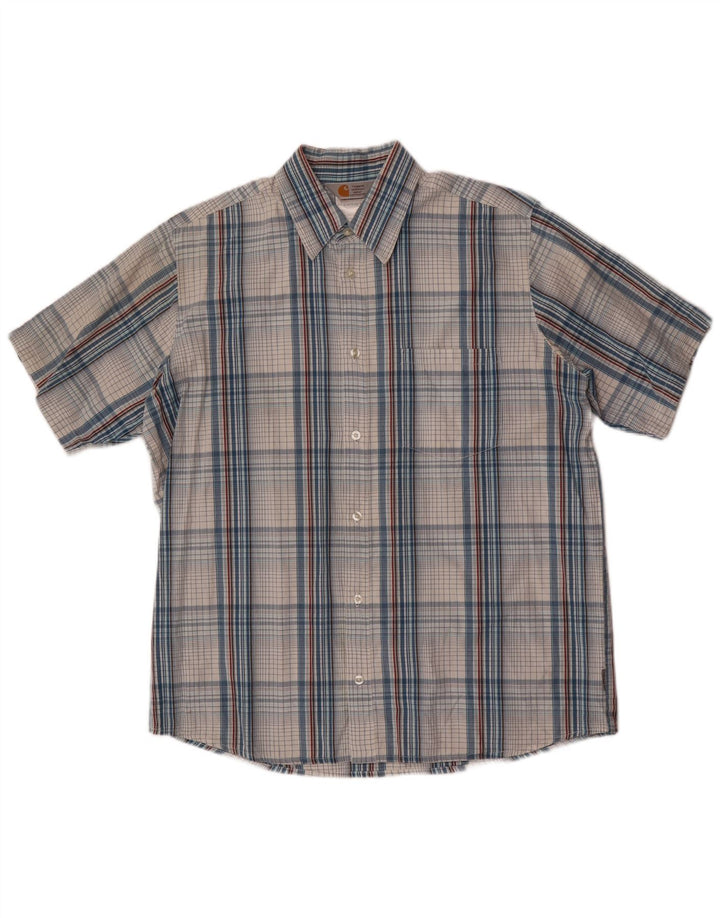 Camisa masculina de manga curta Carhartt grande algodão xadrez azul