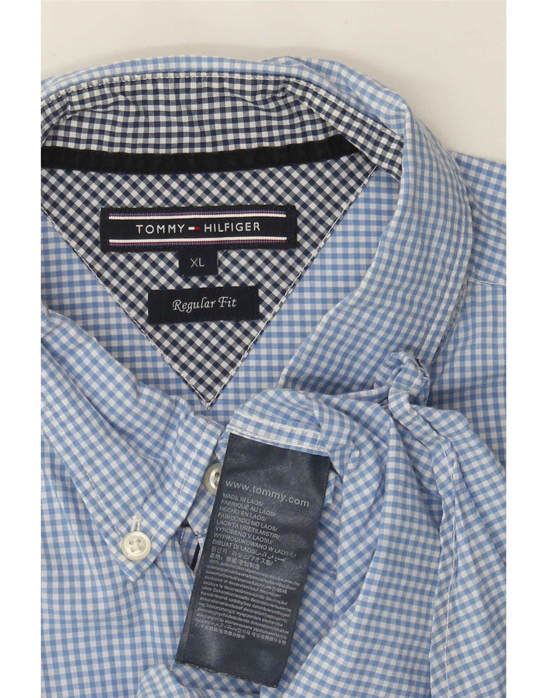 Camisa masculina Tommy Hilfiger Regular Fit XL azul algodão guingão