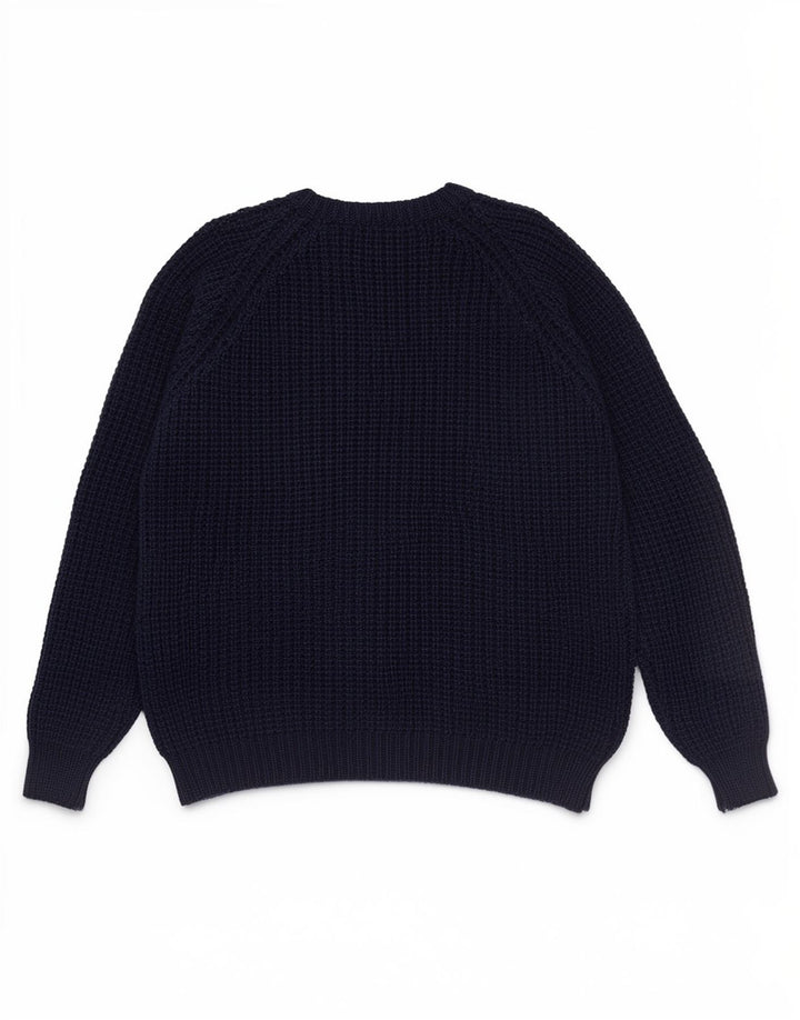 Suéter masculino Aran Crafts com gola redonda, lã azul marinho médio