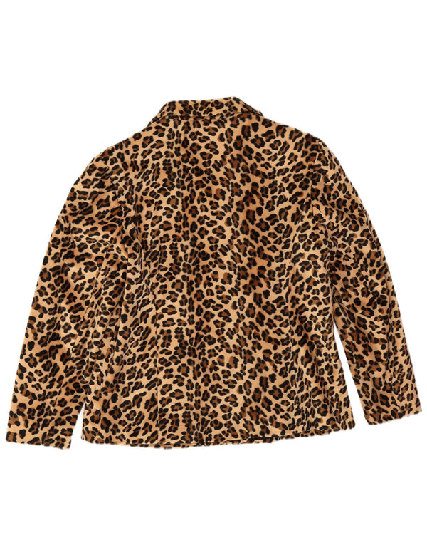 Jaqueta blazer feminina vintage com 3 botões Reino Unido 14 grande estampa animal bege
